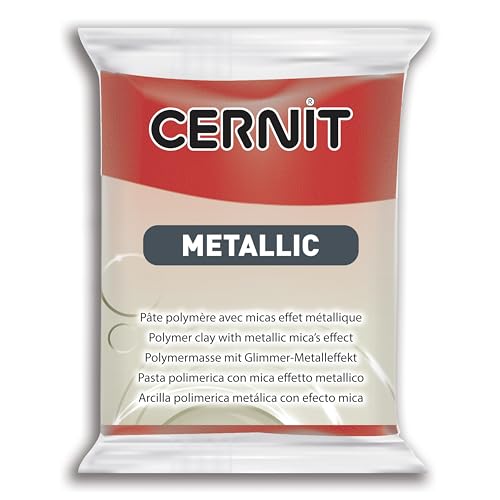 CERNIT CE0870056400C - Block Modelliermasse (Polymer) METALLIC, ofenhärtend, sofort gebrauchsfähig, 56g, geeignet für DIY, Schmuck und Figuren, für Einsteiger und Hobbykünstler, Rot, 1 Stück