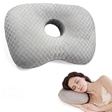 EDHA Piercing de almohada para oreja, almohada de donut piercing, cojín para dormir de lado con orificio para el alivio del dolor, inflamación y auriculares Comfort (gris – cuadrado)