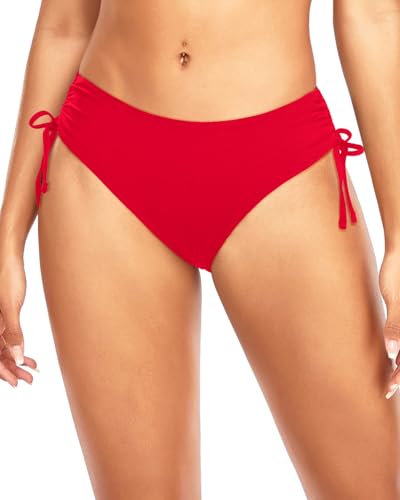 Image of Daci Women Mid Waist Bikini Bottoms - Full Coverage Swim Bathing Suit Bottom Side Tied Swimsuit Bottoms