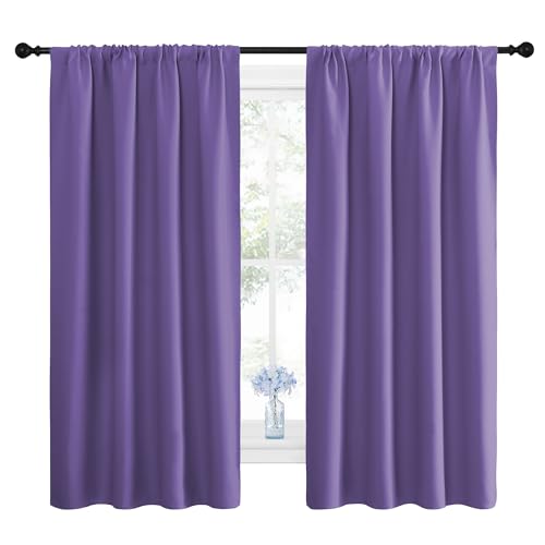 NICETOWN Kitchen Curtains, Short Blackout Drapes, Lilac Purple, 42" Wide by 54" Long, 2 PCs, Thermal Insulated Blackout Curtain Panels for Kids Room, Play Room