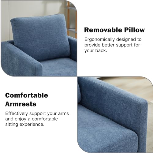 Sillón giratorio chenille azul moderno 31 pulg ancho miniatura 4
