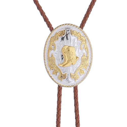 Image of GelConnie Brown Bolo Tie for Men Women Western Ties Mens Gold Bolo Tie Rodeo Cowboy Leather Necktie Cowgirl Tie Wedding