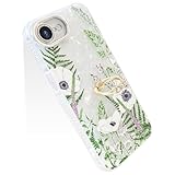 YUYIB iPhone 16e 用 ケース リング付き キラキラ レンズフィルム付き カメラ保護 かわいい 花柄 キャラクター ストラップホール おしゃれ 女性人気 耐衝撃 スマホケース アイフォン16e 携帯カバー (花柄3, iPhone 16e)