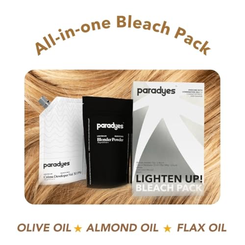 Paradyes Lighten Up! Bleach Pack 30 Vol. enriched with Flax, Almond and Olive Oil to lighten dark hair, suitable for All Hair Types