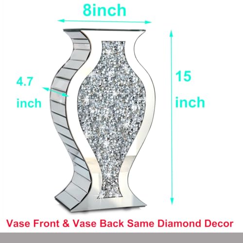 Crushed Diamond Mirror Vase Crystal Silver Glass Stunning Decorative Vase Flower Luxury for Home Décor. Can’t Hold Water. - Image 3