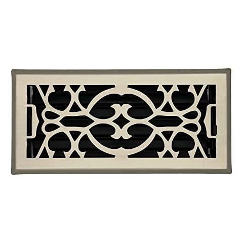 Hartford Ventilation Floor Register 4” x 10” - Victorian Vent Cover for Home - Heavy Duty Metal Design with Scratch Resistant Finish - Smooth Glide Damper (1, Brushed Nickel) Cover