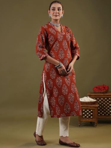 Image of FIRSTRAIN Women Cotton Straight Printed Kurti | Soft Breathable Kurta for Office & Casual Use | | Trendy Festive & Regular Wear Cotton Kurti