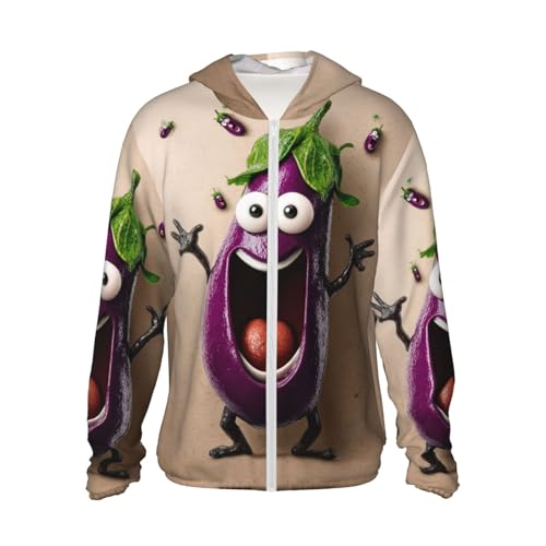 UPF 50+ Sun Protection Hoodie Rash Guard Long Sleeve Sun Shirt Cartoon Eggplant UV Shirt Full Zip Jacket