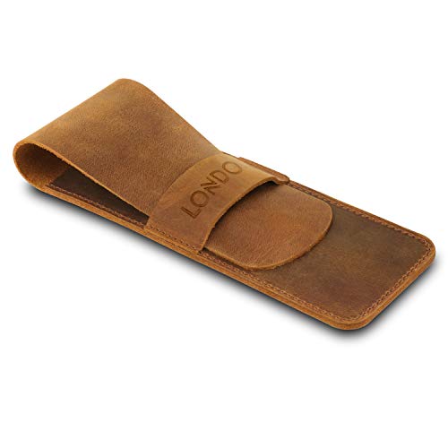 Image of Londo Genuine Leather Pen and Pencil Case with Tuck in Flap, Stationery Bag