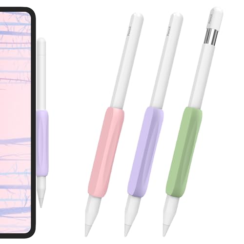 AhaStyle 3 Pack Silicone Grips for Apple Pencil (USB-C) & Apple Pencil 2nd Generation Holders Ergonomic Design Grip Protective Sleeve Compatible with iPad Pen (Green+Lavender+Pink)