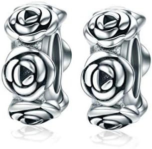 Flower Bead Charm 925 Sterling Silver Charms Spacer Charms Stopper Charms for Bracelets Safety Chain Charms to fit Pandora Bracelet,Compatible with European Bracelet Charm