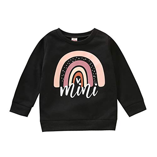 Toddler Baby Girls mini letter Print Sweatshirts Long Sleeve Shirts Pullover Fall Winter Tops Clothes (mini black, 12-18Months)