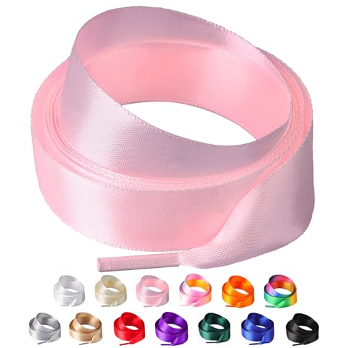 Olukssck 2 Pairs Ribbon Shoe Laces for Women 3/4 Wide Colorful Satin Shoelaces for Sneakers Casual Shoes Pink 31inch(80cm)