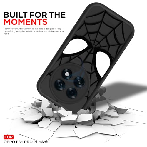 Image of AESTMO Back Case Cover for Oppo F31 Pro Plus 5G Cover | Spidey Face Mask Design | Silicone Case | Full Body Protection | Camera Protection Back Cover for Oppo F31 Pro Plus 5G (Black)