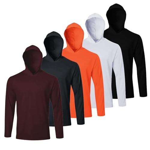 Paquete de 5 camisetas de manga larga para hombre con capucha y protección solar atlética, Conjunto C, Small