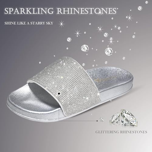 Image of Fur Story Womens Slides House Slippers Rhinestone Glitter Slides Cute bling Flat for Women Platform Sandals Cozy Bedroom Slippers Shower Shoes