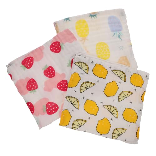 3pcs Cotton Muslin Washcloths Soft Absorbent Burp Cloths for Newborns Multi-Purpose Face Towels Cute Patterns for Feeding and Bathing