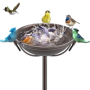 Outdoor Bird Bath Garden BirdBath Feeder with Metal Stake, Freestanding Birdbaths Bowl with 3 Resin Bird Statues, Birdbath & Birdfeeder Garden Yard Lawn Decor (braun)