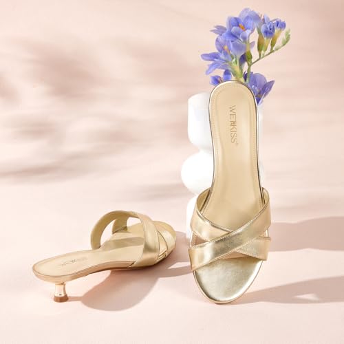 wetkiss Womens Heeled Sandals Open Round Toe Slip on Kitten Heel Mules Low Heel Slide Sandals for Women Cross Strap Backless Mule Flats Comfortable Summer Dress Heels2