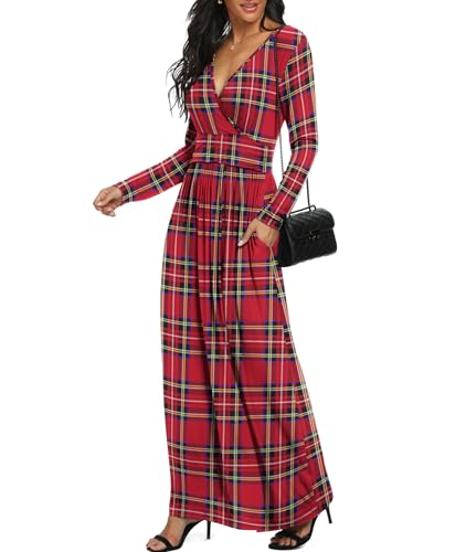 Image of LILBETTER Women Long Sleeve Deep V Neck Loose Plain Long Maxi Casual Dress