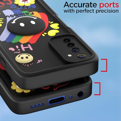 Image of Pikkme Back Cover for Realme 6 / 6i | Soft Silicone| Cute Rainbow Smile & 3D Cartoon Flower Design | Shockproof Raised Camera Protection Bumper Case (Black)