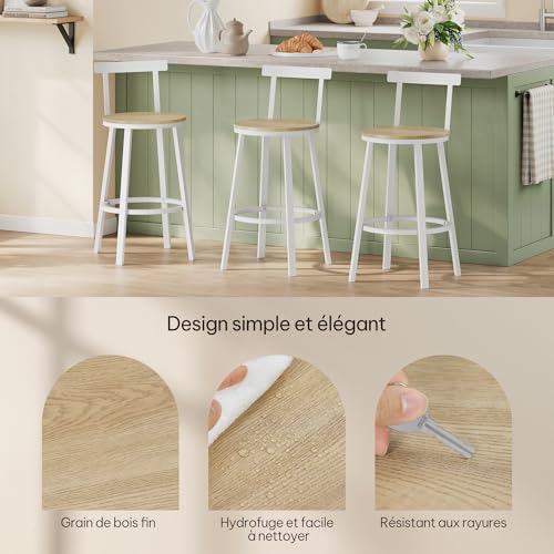 Tabouret de bar lot de 4 chêne clair avec repose-pieds et dossier