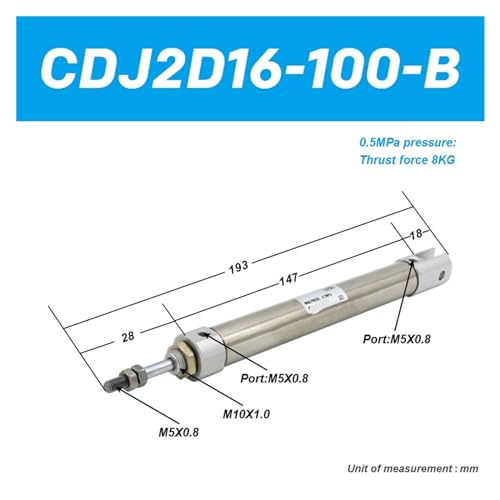 Cilindro neumático CDJ2D16 de doble acción con vástago de 16mm para un control fluido 3