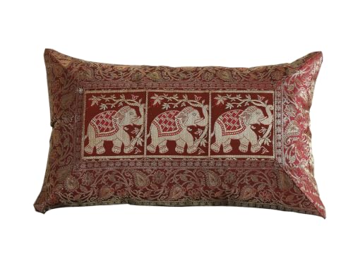 Image of Ravaiyaa - Attitude is everything Banarasi Brocade Silk Pillow Cover Elephant Design Cushion Pillow Sham Case Home Decorative Set of 2 Piece 12 inch X 20 inch Inch