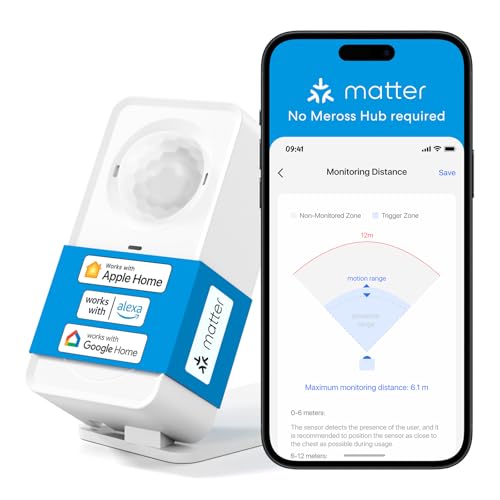 meross Matter Human Presence Sensor, 3-in-1 PIR & Light & mmWave...