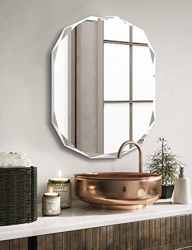 Frameless Scalloped Wall Mirror for Bathroom - Rectangle 20'' X 28'' X 1" Beveled Edge Frameless Rectangle Bathroom Mirror for Wall