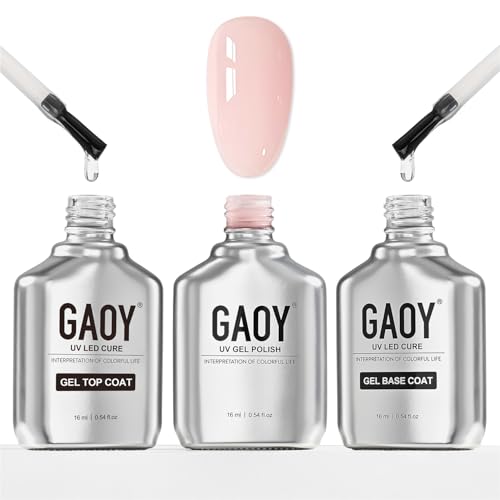 GAOY Gel Top Coat, Base Coat and White Gel Polish Set, 3 Pcs 16ml Clear Glossy No Wipe Combination and Color for UV Light Cure