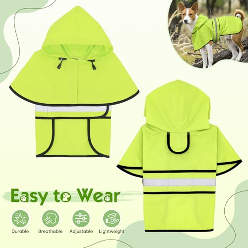 Weesiber Hunderegenmantel, Reflektierender Hund Regenmantel mit Leinenloch, wasserdichte Regenjacke Hunde Verstellbarer Hundeponcho Mit Kapuze (S, Grün)