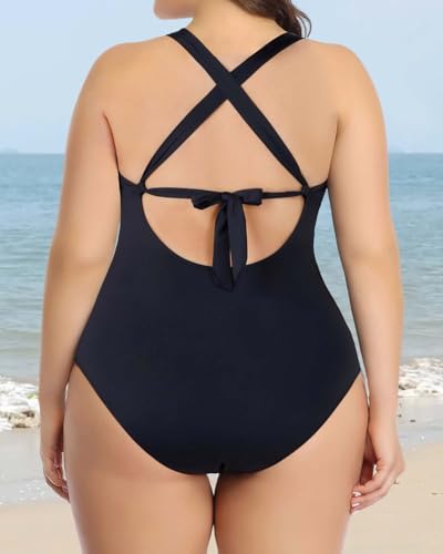 Daci Plus Size One Piece Swimsuit for Women - High Neck Plunge Mesh Cut Out Bathing Suits2