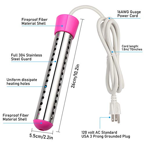 Immersion Heater, GESAIL 1500W Submersible Immersion Water Heater with Full 304 Stainless-steel Guard and Digital LCD Thermometer, Bucket Heater Heats 5 Gallons of Water in Mimutes - Rose