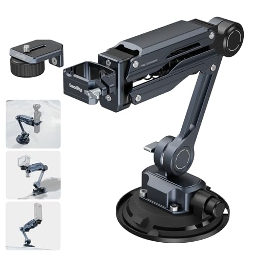 SMALLRIG Mini Bras Amortisseur, Ventouse 4 Pouces, Double Ressort et Amortissement Hydraulique, Support Voiture pour DJI Osmo Pocket 4/3, pour Insta360 X4, avec Sac de...