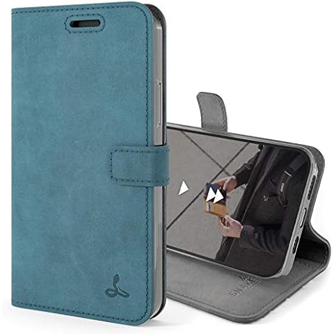 Snakehive iPhone 12 Vintage Wallet || Genuine Leather Wallet Phone Case || Real Leather with Viewing Stand & 3 Card Holder || Flip Folio Cover with Card Slot (Teal) Cover