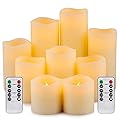 RY King Battery Operated Flameless Candle Set of 9 Real Wax Pillar Decorative Led Fake Candles with Remote Control and Timer (D3 x H3, 3", 4", 4", 5", 5", 6", 7", 8")