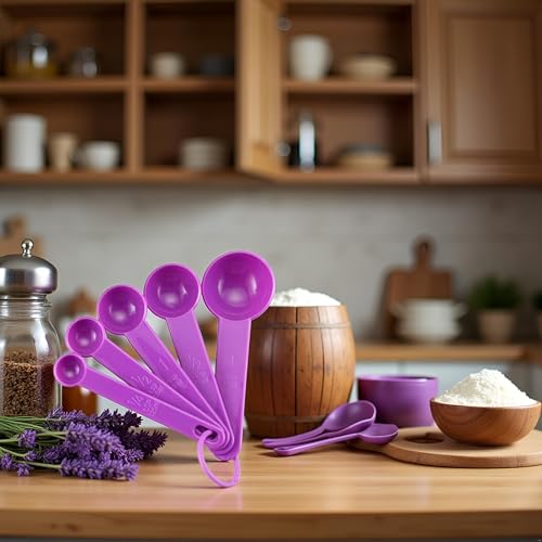 5Pcs Measuring Spoon for Baking White Plastic Teaspoon Tablespoon X9G5 Tool Measuring Utensil,Fits in Spice Jars Purple Gift Measuring Dry and Liquid Ingredients