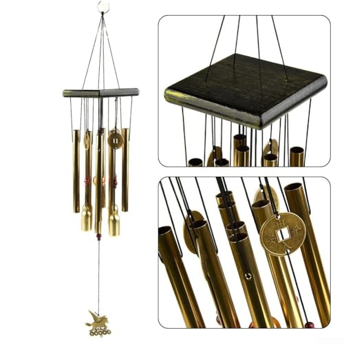 Grand carillon éolien en métal avec fil de cuivre pour décoration extérieure, cour, jardin, maison, doré