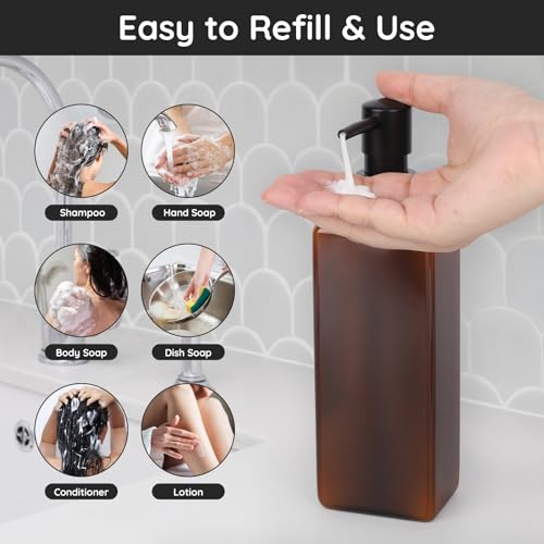 Image of Segbeauty Soap and Lotion Dispenser Set, 3 Pack Refillable Shampoo and Conditioner Bottles, 16.9oz Empty Shower Bottles Refillable with Labels, Plastic Square Modern Hand Soap Dispenser for Kitchen