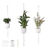 vriysei 3 Pack Macrame Plant Hanger Indoor, 35 41 47 Inch Handmade Boho Hanging Planter Basket with Screw Hooks S-Hooks and Extension Rope for Indoor Plants Home Decor (POTS NOT Included) (White)