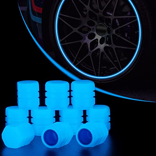 10 Pieces Bouchon Pneu Voiture,Fluorescent Car Tire Valve Caps,Bouchons de Valve de Pneu fluorescents pour Voiture, Camion, SUV, Moto, vélo (Bleu)