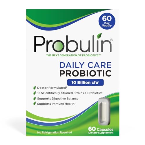 Probulin Daily Care Probiotic Supplement Digestive Gut and Immune Health Support Capsules for Men and Women 10 Billion CFU Vegan 60 Count Box