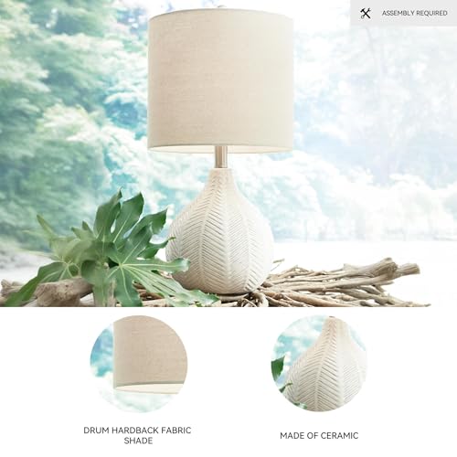 Signature Design by Ashley Rainermen Casual Ceramic Table Lamp, Transparent White Glaze Finish, Drum Hardback Fabric Shade, 11" W x 11" D x 21" H, Off White - Image 4