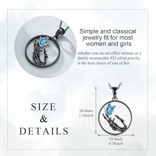 Skull Necklace Sterling Silver Vintage Gothic Skeleton Pendant Necklace Jewelry Gifts for Women Girls Men Skull Necklace for Men Butterfly Necklace for Women4