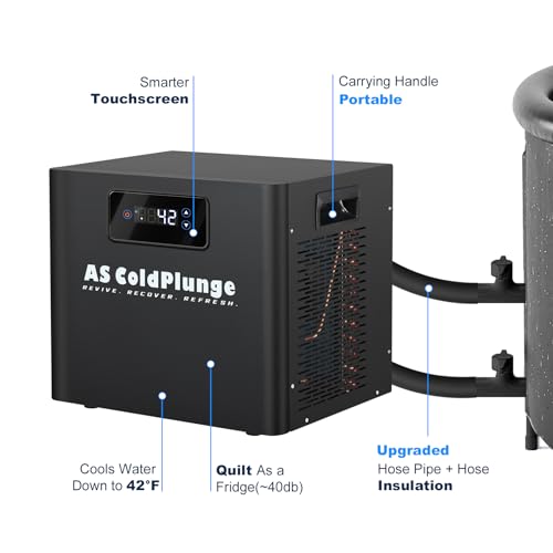 Ice Bath Water Chiller for Cold Plunge Tubs, 1/3 HP Cold Plunge Chiller with Built-in Filter & Pump, Submersible Pump, Insulated Hoses, Ideal for Ice Bath Cold Therapy Recovery 110V