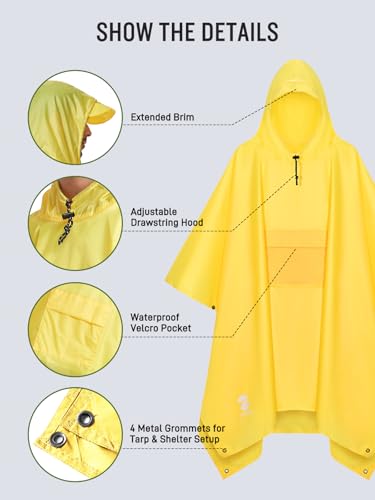 Image of SaphiRose Extra Thick Hooded Rain Poncho Double Layer Waterproof Raincoat Jacket for Men Women Adults