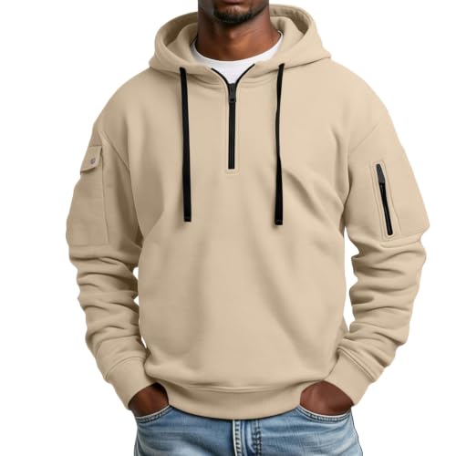 Quarter Zip Mens Hoodies Pullover Oversized Fleece Hooded Sweatshirts — view 2