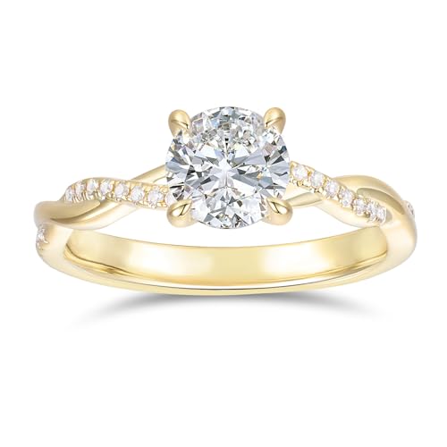 NOVSEAS 14K 1ct Moissanite Ring 14K Gold Twisted Moissanite Engagement Ring 14K Gold Rings for Women (Yellow Gold, 7)