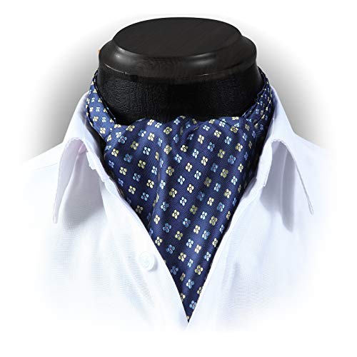 HISDERN Men's Polka Dot Jacquard Woven Self Cravat Tie Ascot Aqua/White